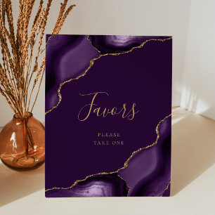 Elegant Agate Purple Gold Plum Wedding Favours Pedestal Sign