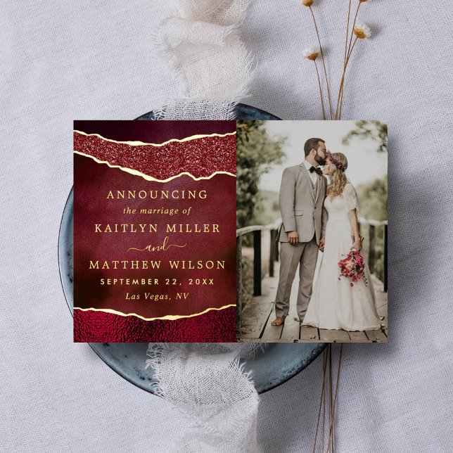 Elegant Agate Wedding Photo Announcement Cards (Creator Uploaded)