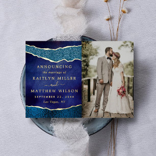Elegant Agate Wedding Photo Announcement Cards