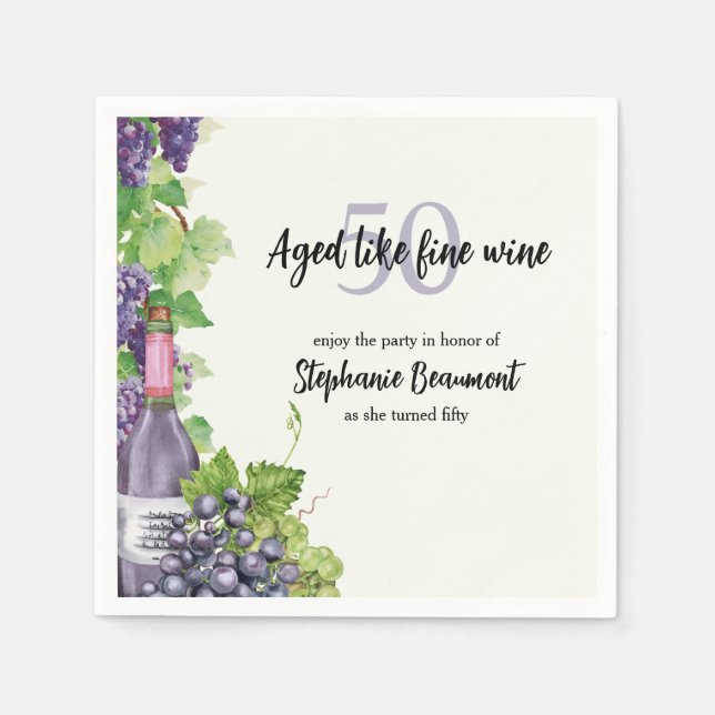 Elegant Aged Like Fine Wine 50th Birthday Party Napkin (Front)