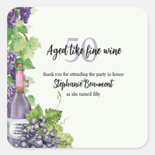 Elegant Aged Like Fine Wine 50th Birthday Party Square Sticker