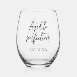Elegant Aged to Perfection 60th Birthday Party Stemless Wine Glass