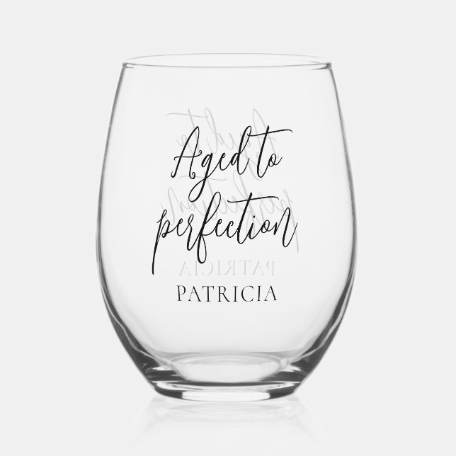 Elegant Aged to Perfection 60th Birthday Party Stemless Wine Glass (Front)