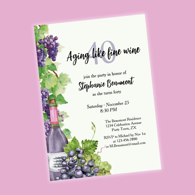 Elegant Aging Like Fine Wine 40th Birthday Party Invitation (Creator Uploaded)