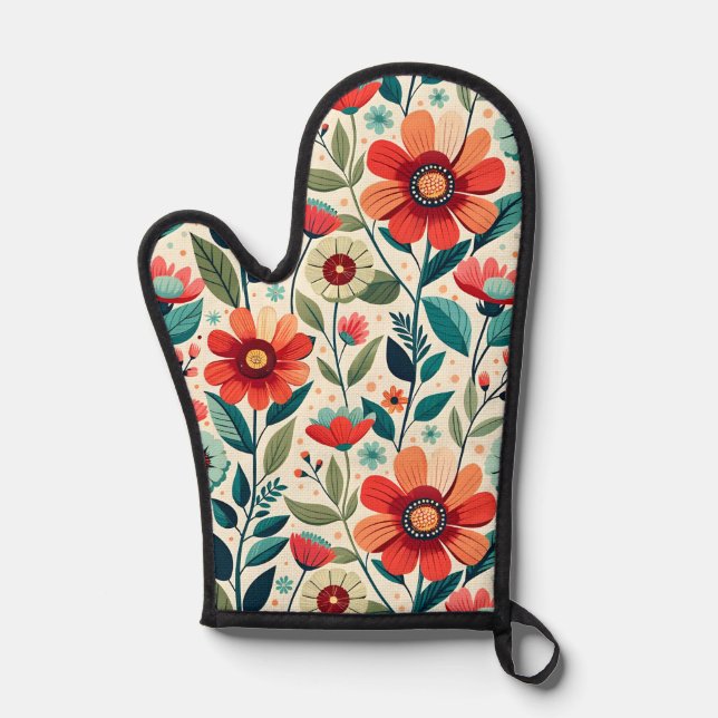 Elegant AI-Generated Floral Oven Mitt for Chefs (Front)