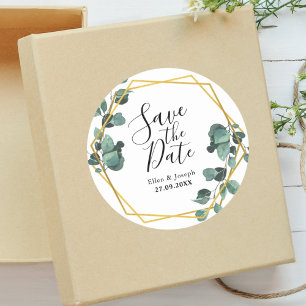 Elegant Airy Eucalyptus Wedding Save The Date Classic Round Sticker