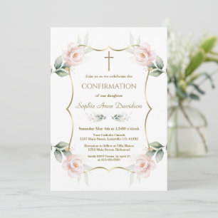 Elegant Airy Greenery Pink Floral Confirmation  Invitation