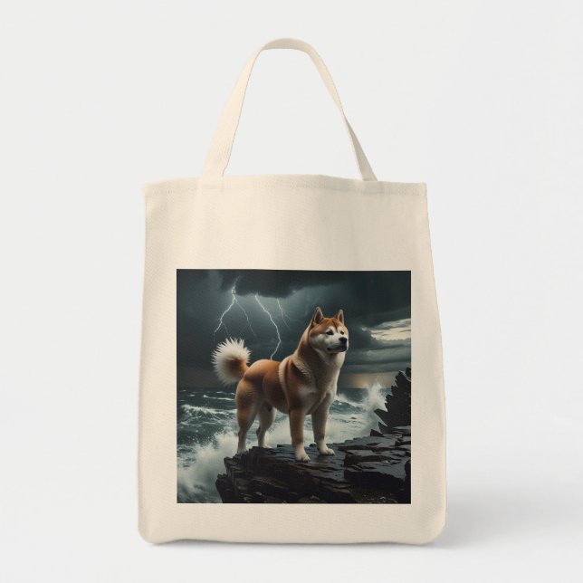 Elegant Akita Grocery Tote Bag (Front)