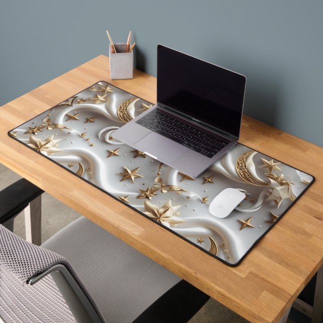 Elegant Alabaster White Celestial Moon Desk Mat (Office 2)