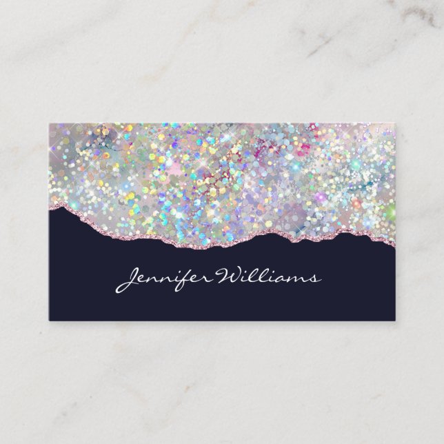 Elegant Alcohol Ink Agate Holographic Glitter Business Card (Front)