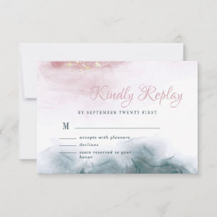 Elegant Alcohol Ink Blush Blue Watercolor Modern RSVP Card