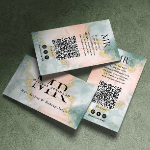 Elegant alcohol ink & gold glitter Monogram Business Card