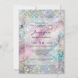 Elegant Alcohol Ink Holographic Glitter Birthday Invitation