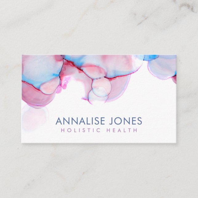 Elegant Alcohol ink pastel blue and pink Business Card (Front)