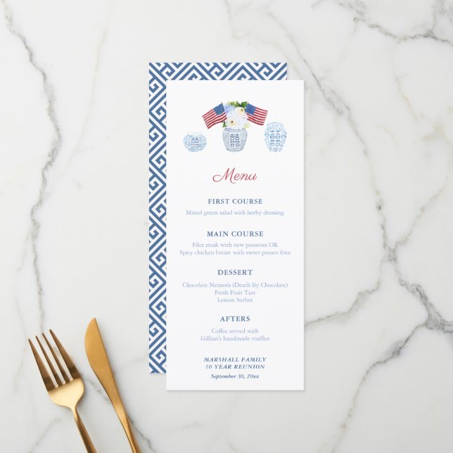 Elegant All-American Formal Luncheon Party Menu (Front/Back In Situ)