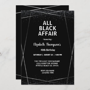 Elegant All Black Affair 40th Birthday Celebration Invitation