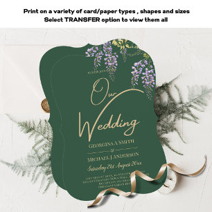 Elegant All-in1 WISTERIA Gold Text Green WEDDING I Invitation