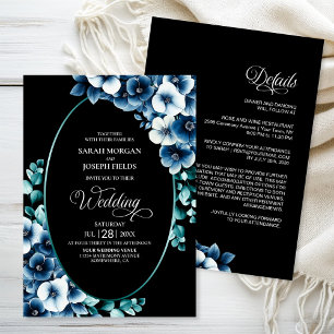 Elegant All in One Blue Floral Wedding Invitation