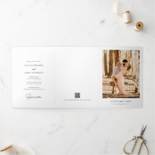Elegant All In One Details RSVP QR Code Wedding Tri-Fold Invitation