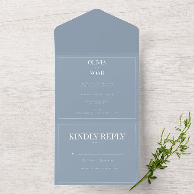 Elegant All In One Dusty Blue Wedding Invitation (Creator Uploaded)