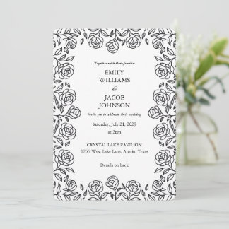 Elegant All in One Floral Black & White Wedding Invitation