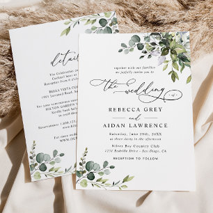Elegant All In One Watercolor Greenery Wedding Invitation