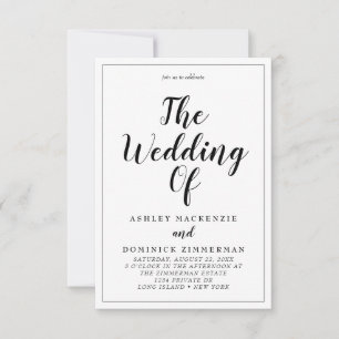 Elegant All In One Wedding Black Script Bordered Invitation