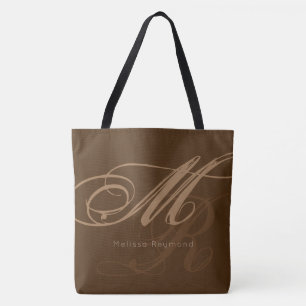 elegant all-over-print monogram brown tote bag