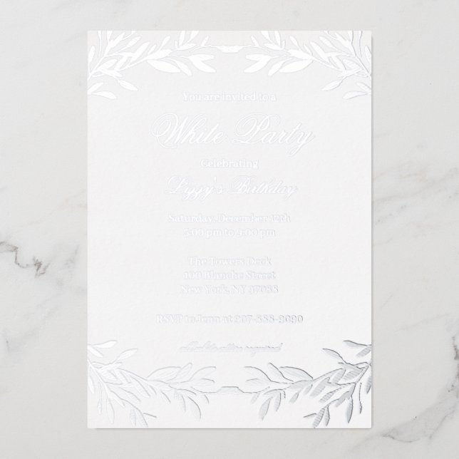 Elegant All White Party Foil Invitation (Front)