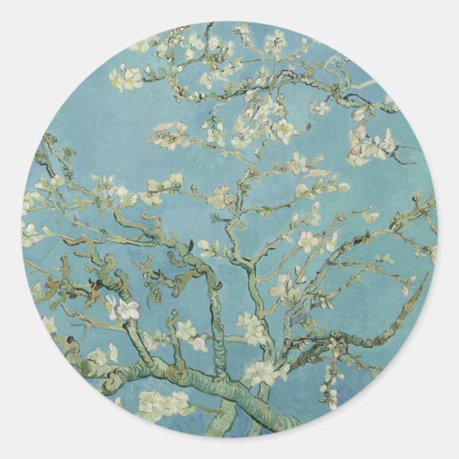 Elegant "Almond Blossom" Tree Classic Round Sticker (Front)
