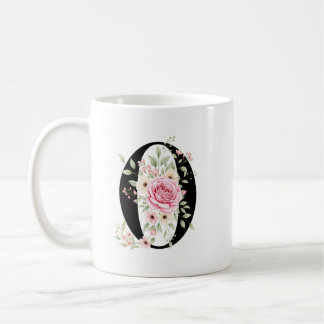 Elegant Alphabet Coffee Cup with Pink Rose Design