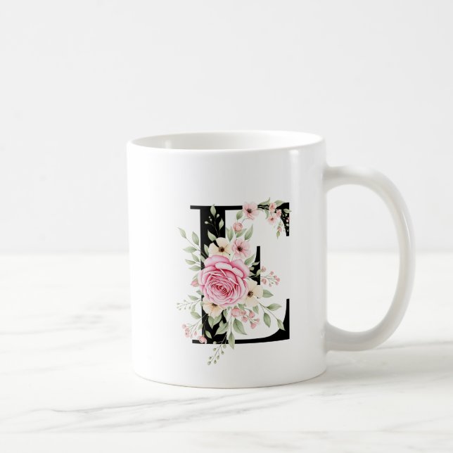 Elegant Alphabet Coffee Cup with Pink Rose Design (Right)
