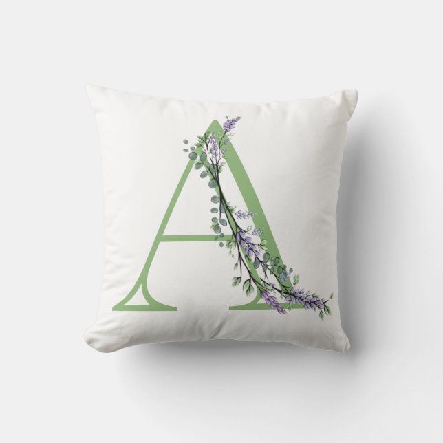 Elegant alphabet letter A Lavender Eucalyptus Cushion (Front)