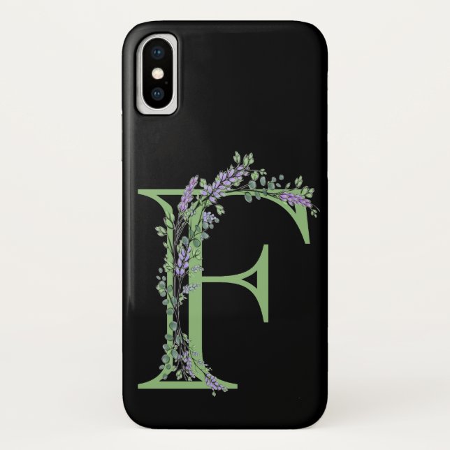 Elegant alphabet letter  F Lavender Eucalyptus Case-Mate iPhone Case (Back)