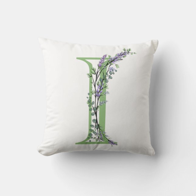 Elegant alphabet letter I Lavender Eucalyptus  Cushion (Front)