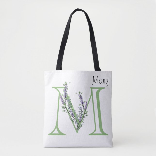 Elegant alphabet letter M Lavender Eucalyptus Tote Bag (Front)