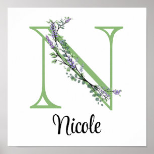 Elegant alphabet letter N Lavender Eucalyptus  Poster