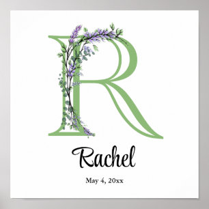 Elegant alphabet letter R Lavender Eucalyptus  Poster