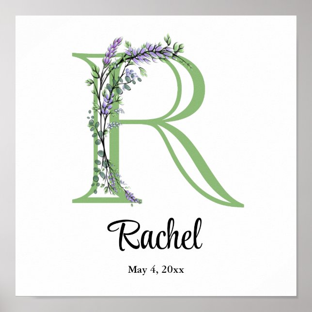Elegant alphabet letter R Lavender Eucalyptus  Poster (Front)