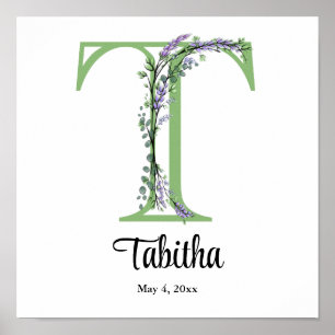 Elegant alphabet letter T Lavender Eucalyptus  Poster