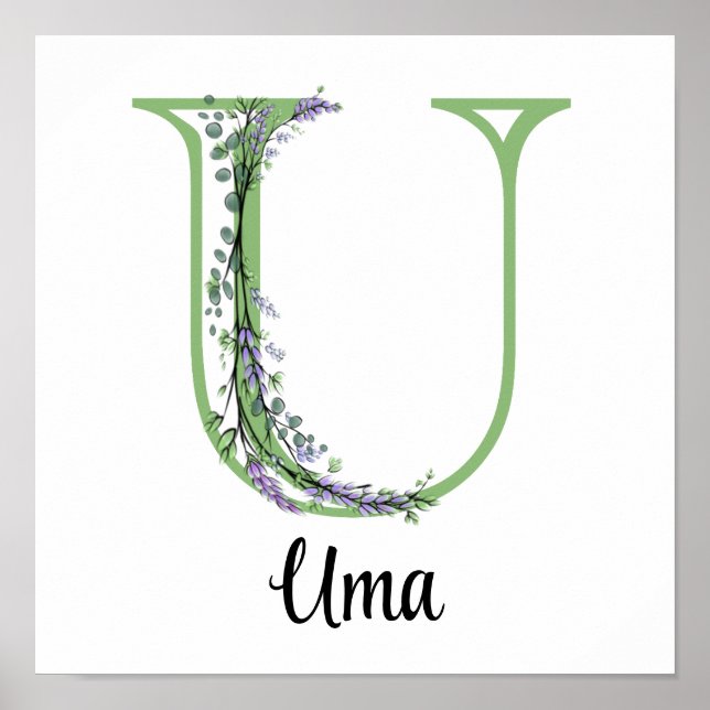 Elegant alphabet letter U Lavender Eucalyptus  Poster (Front)