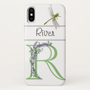 Elegant alphabet  R Lavender Eucalyptus Dragonfly iPhone X Case