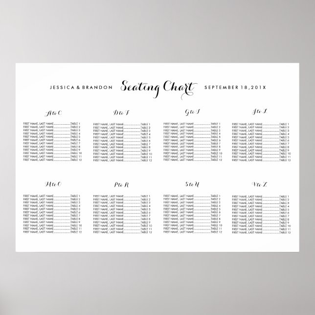 Elegant Alphabetical Wedding Seating Chart Poster (Front)