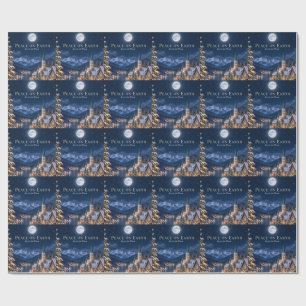 Elegant Alpine Christmas , Peace on Earth Moonlit Wrapping Paper
