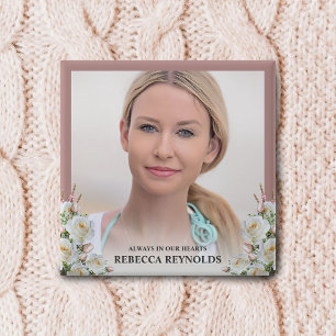 Elegant Always In Our Hearts Photo Floral Funeral 15 Cm Square Badge