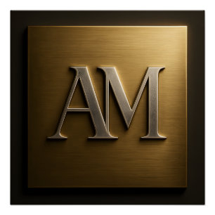 Elegant AM Monogram Brushed Gold Luxury Metallic S Poster