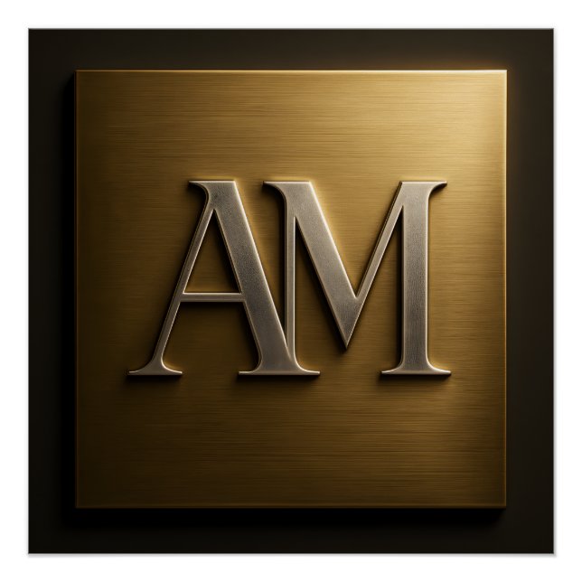 Elegant AM Monogram Brushed Gold Luxury Metallic S Poster (Front)