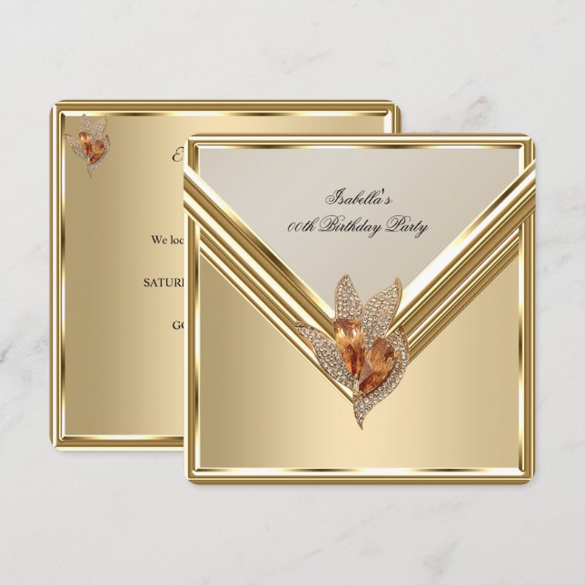 Elegant Amber Caramel Beige Gold Birthday Party Invitation (Front/Back)
