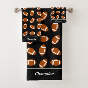 Elegant American Football on Black Bath Towel Set