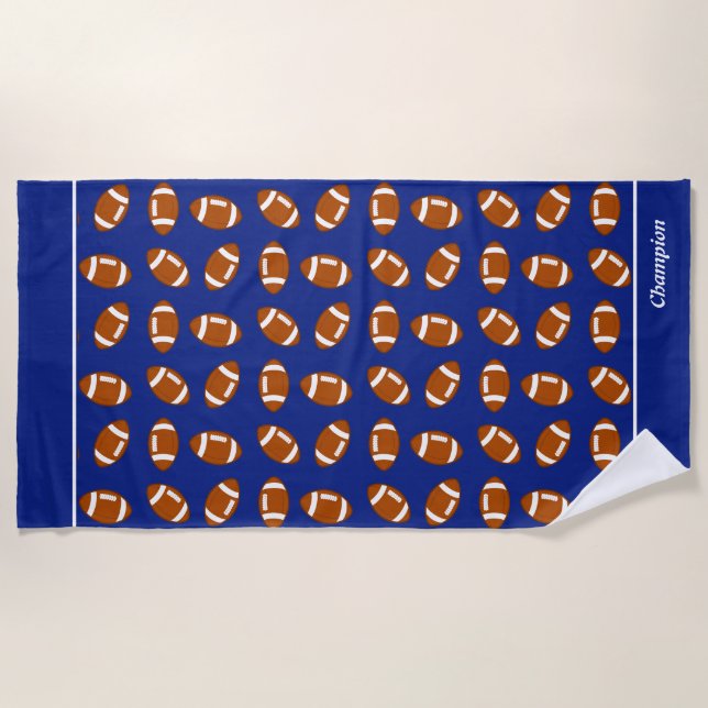 Elegant American Football on Blue Beach Towel (Front)